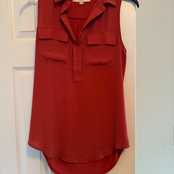 Beautiful coral color silk Loft collared tank top- size x small - Picture 6 of 6
